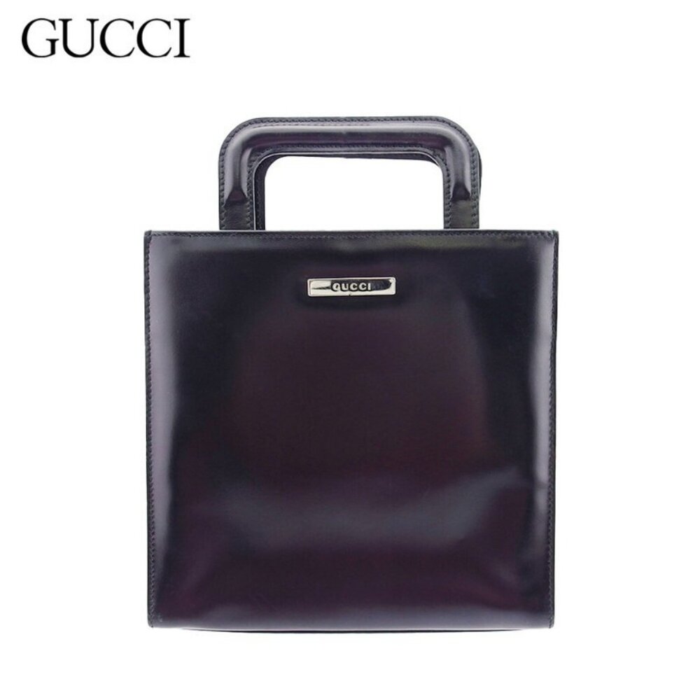 GUCCI handbag logo plate leather x silver hardware Authentic Used t23793